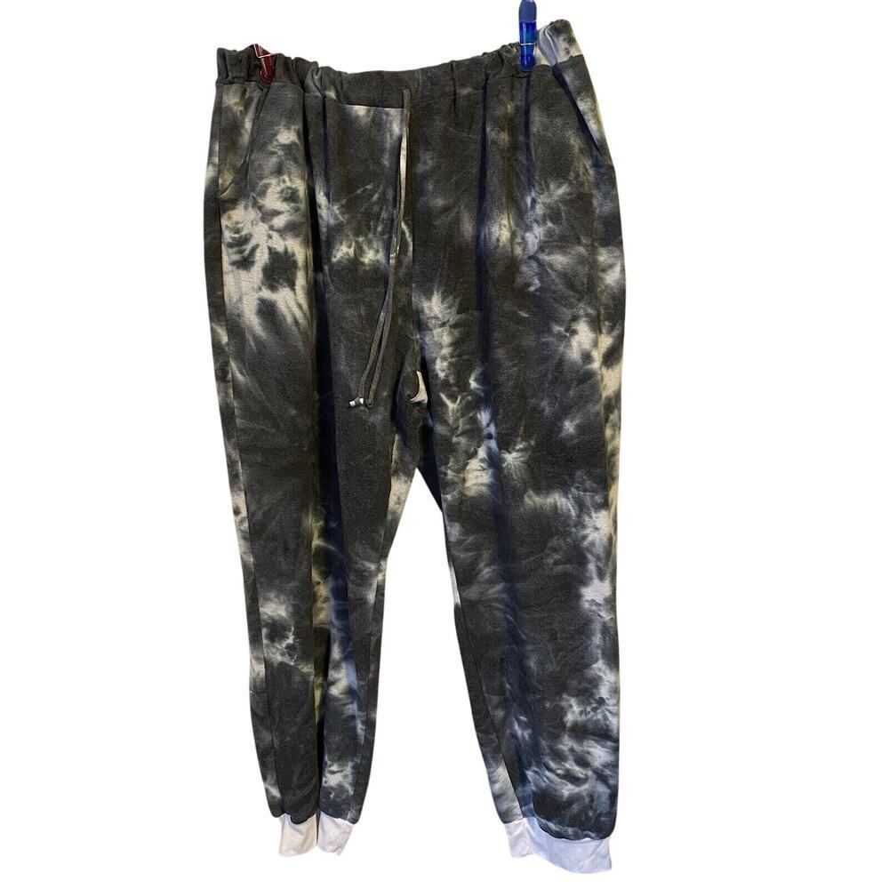 HoneymeCurvy Sweatpants Gray Black Tie Dye Flannel Pocket Drawstring Lady XXXL